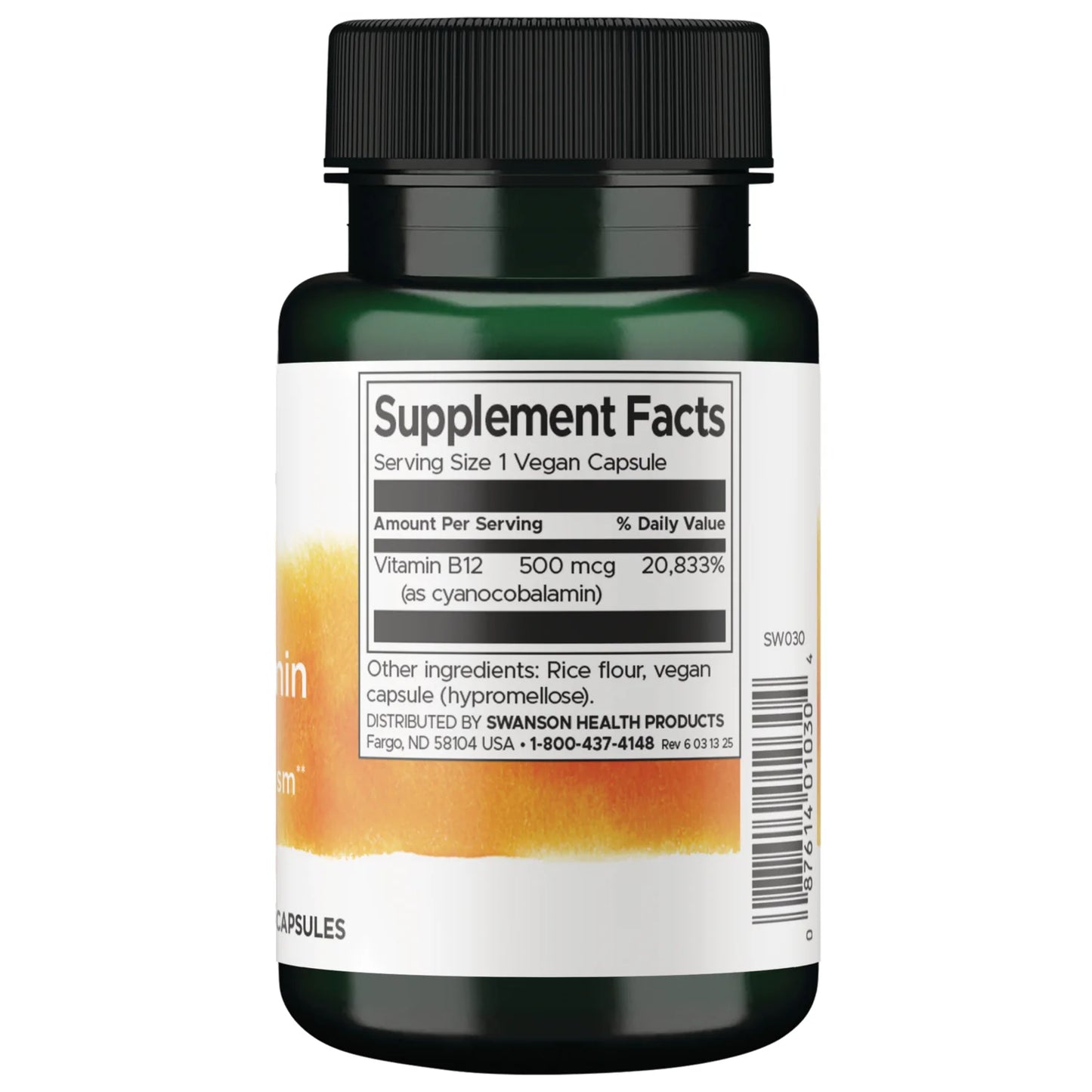 Swanson Vitamina B-12 (Cianocobalamina) 500 mcg, 100 Cápsulas